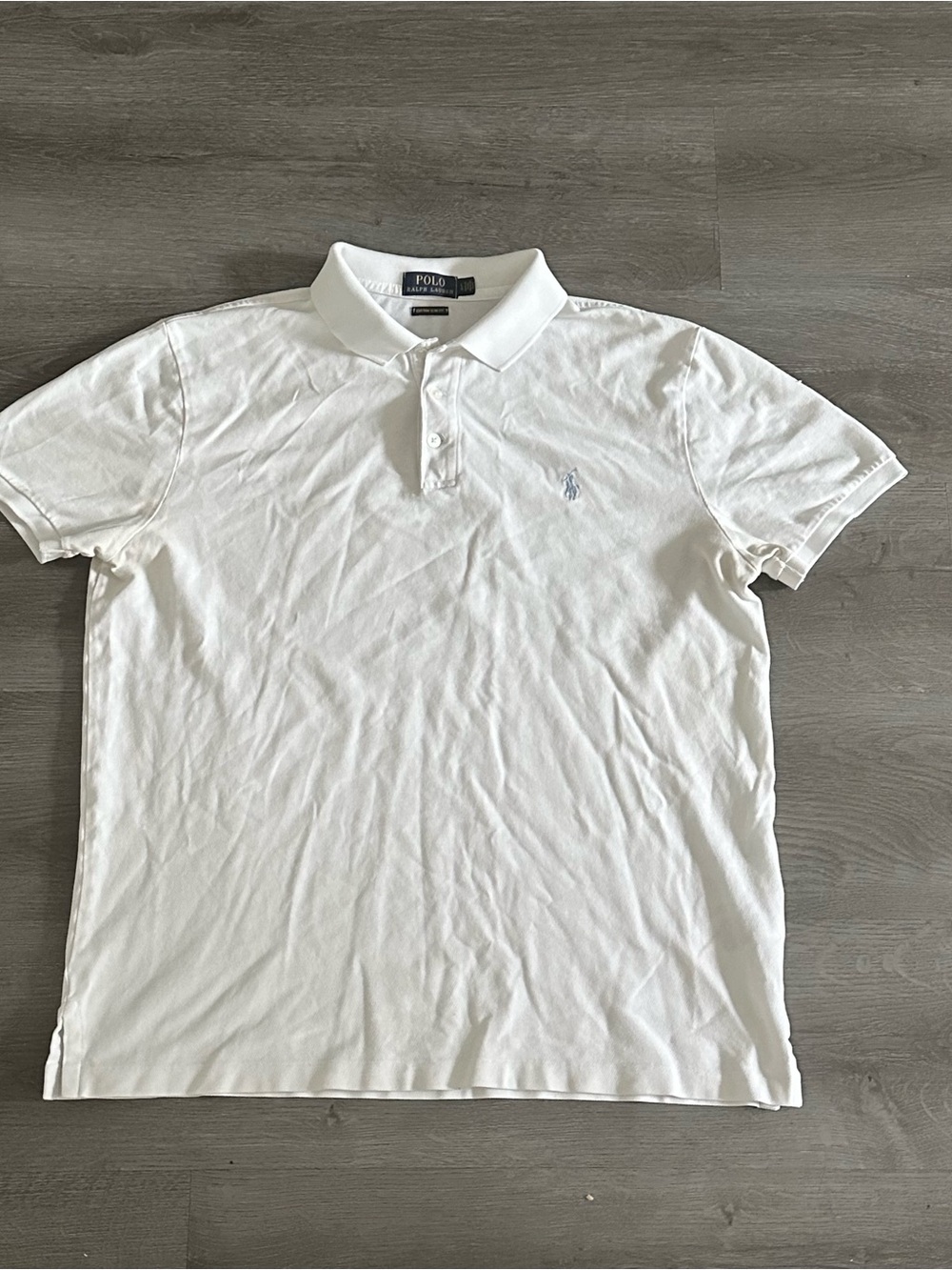 Polo Ralph Lauren Classic Slim Fit White Blue Polo Horse Polo Shirt Mens Size L